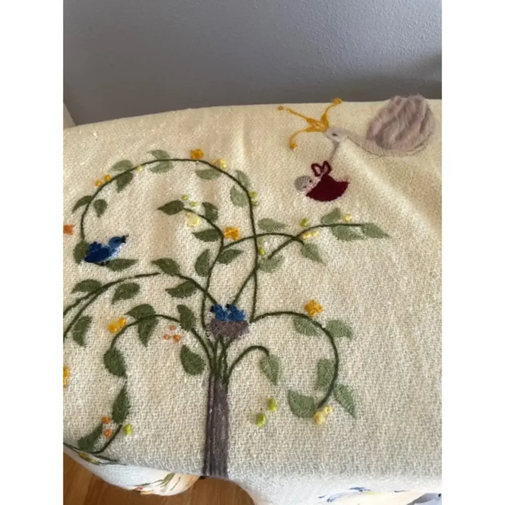 Vintage Embroidered Baby Blanket 33x51 Storybook Nursery Decor Heirloom